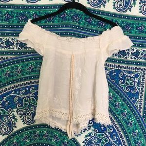 white off the shoulder cropped top